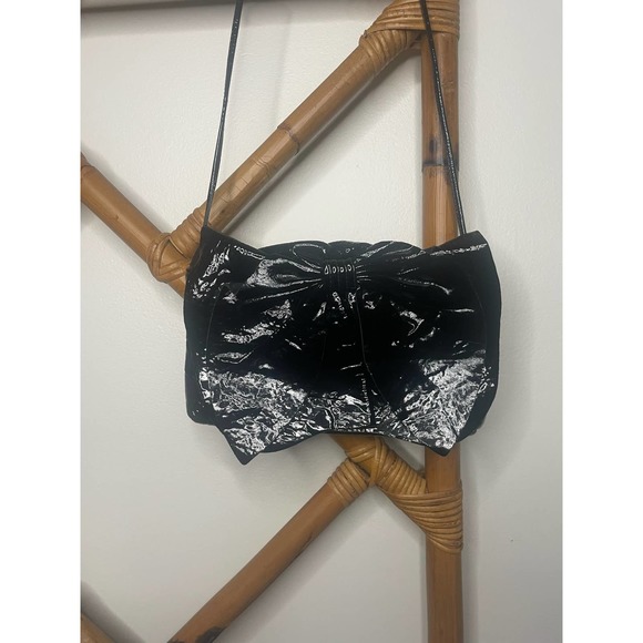 Susan Farber Patent Black Leather Bow Clutch Purse - Picture 1 of 4